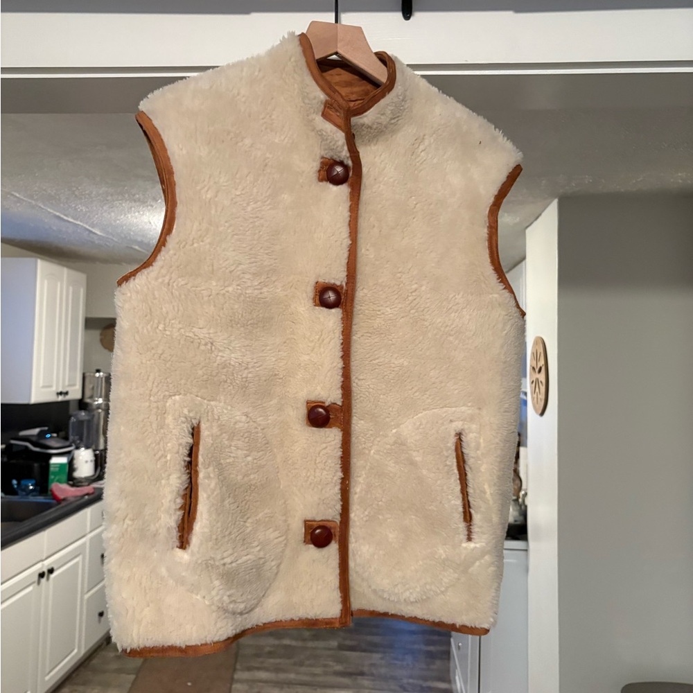 Mango Cream and Brown Shearling Vest